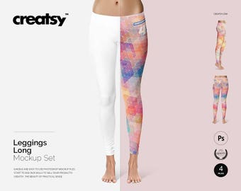 Leggings Long Mockup Set, Sport Pants, Women Leggings For Sport, Gym, Joga, Yoga, fitness, Apparel Template, Custom Pants, PSD, Personalized