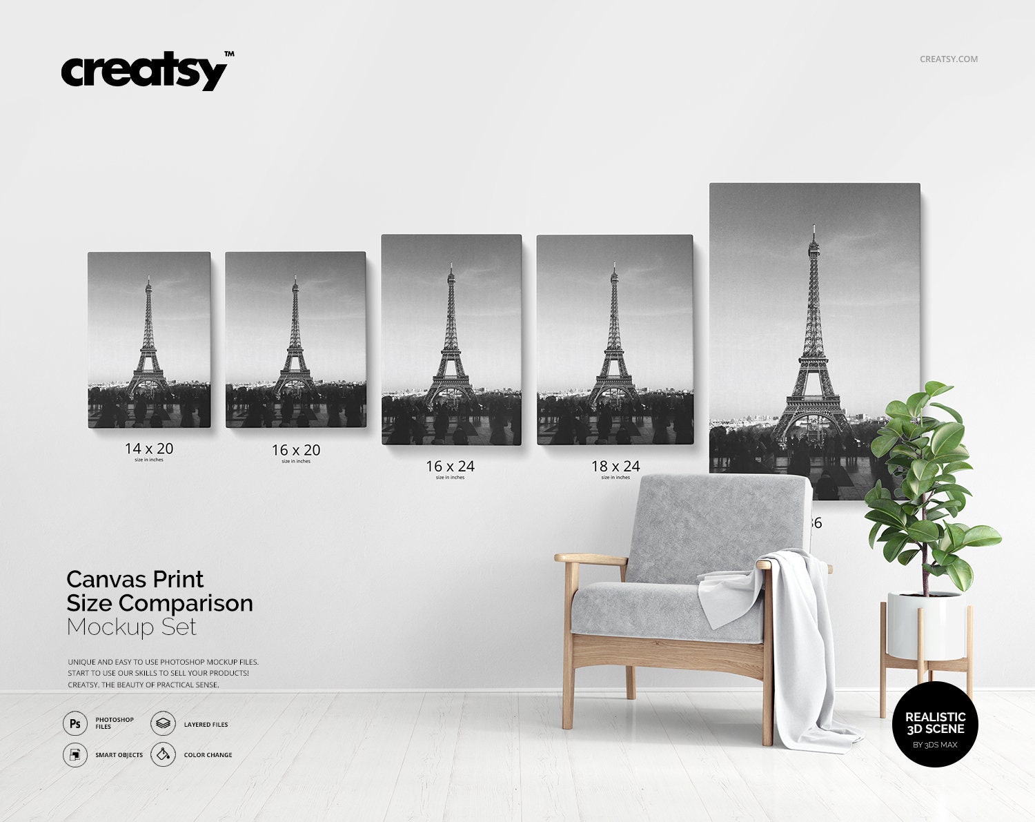 Canvas Print Size Comparison Mockup Set Etsy Canada