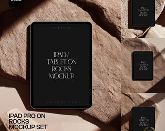 iPad Pro Screen PSD Mockup Set on Rocks for App and Website Designs