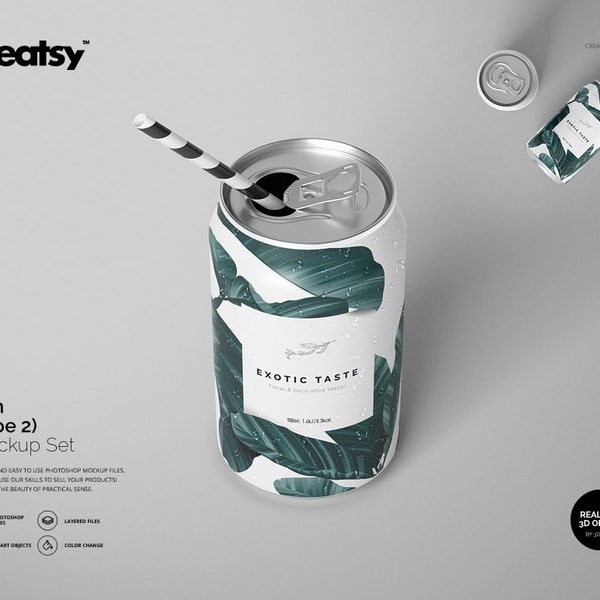 Can Mockup Set (type 1), Can Tempalte, Custom Soda Can, Personalized Can, Can Label Mockup, Personalized Lablel