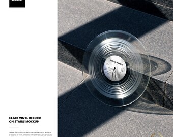 Clear Vinyl Record on Stairs Mockup