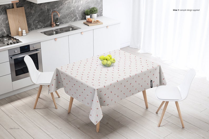 Kitchen Scene Tablecloth Mockup Set, Oilcloth Tempalte, Table Cloth Mockup, Interior Mockup, Kitchen Mockup, Digital image 3