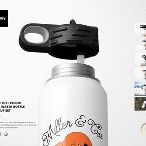 White Full Color 30 oz. Water Bottle Mockup Set