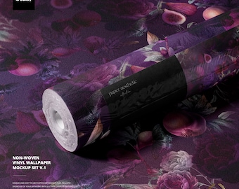 Non-woven Vinyl Wallpaper Mockup Set v.1, Editable PSD Template for Surface Pattern Designers