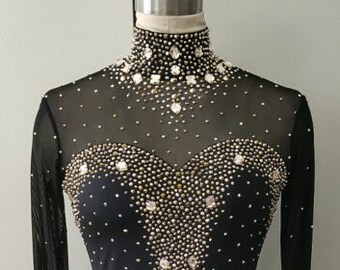 Black Long Sleeves Skating Dress- Figure Skating dress made to fit- Elegant Ice skating dress