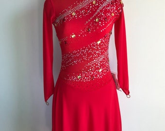 Ice Skating Competition Dress- Figure Skating Dance Dress- Red skating dress