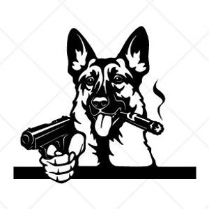 DEUTSCHER SCHÄFERHUND Hund+Waffe Clipart-Vektorgrafik-Clip Art Grafik-Digital Download-Schnittfertige Dateien-CNC-Logo-Vinyl Schild Design-eps, ai, svg, dxf, png