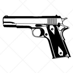 Detailed Colt M1911 Handgun-Gun Clipart-Vector Clip Art Graphics-Digital Download-Cut Ready Files-CNC-Vinyl Sign Design-eps, ai, svg,dxf,png