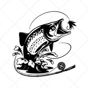 May include: Black and white silhouette of a fish jumping out of the water with a fishing rod and reel. The text "Setup for EASY Cutting!" is at the top of the image. The text "CREATED FOR EASY CUTTING!" is at the bottom of the image. The text "SMOOTH LINES, REDUCED NODES and SIMPLE LAYERS WITHOUT CROSSING LINES RESULTS IN PERFECT CUTS!" is below the text "CREATED FOR EASY CUTTING!" The text "Our DXF files are specifically optimized for CNC cutting!" is below the text "SMOOTH LINES, REDUCED NODES and SIMPLE LAYERS WITHOUT CROSSING LINES RESULTS IN PERFECT CUTS!" The text "ALL ARTWORK IS © SIGN READY VECTOR ART" is below the text "Our DXF files are specifically optimized for CNC cutting!"