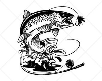 TROUT FLY Fishing-Fish Clipart -Vector Clip Art Graphics-Digital Download-Cut Ready Files-CNC-Logo-Vinyl Sign Design -eps, ai, svg, dxf, png