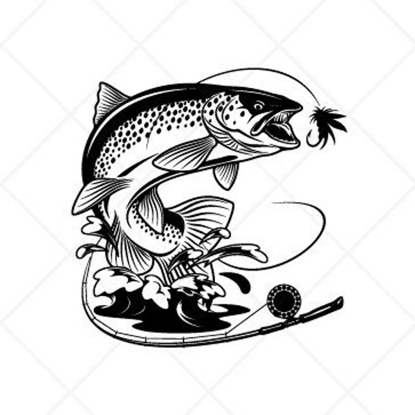 TROUT FLY Fishing-Fish Clipart -Vector Clip Art Graphics-Digital Download-Cut Ready Files-CNC-Logo-Vinyl Sign Design -eps, ai, svg, dxf, png