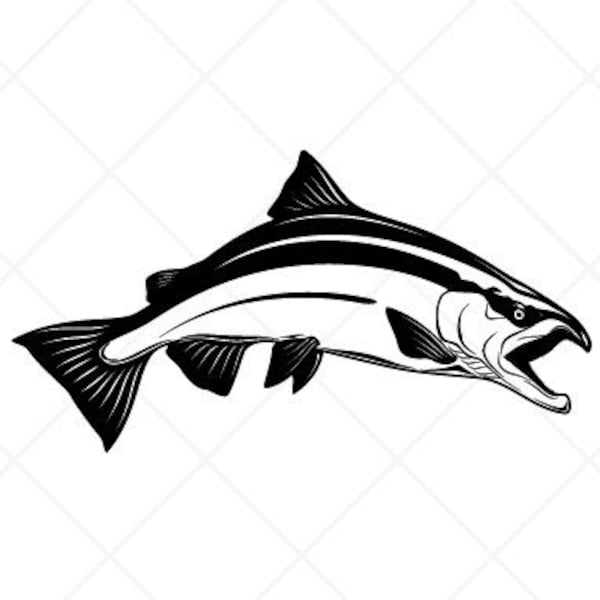 SALMON FISH-Fishing Clipart-Vector Clip Art Graphics-Digital Download-Cut Ready Files-CNC-Logo-Vinyl Sign Design-eps, ai, svg, dxf, png, pdf