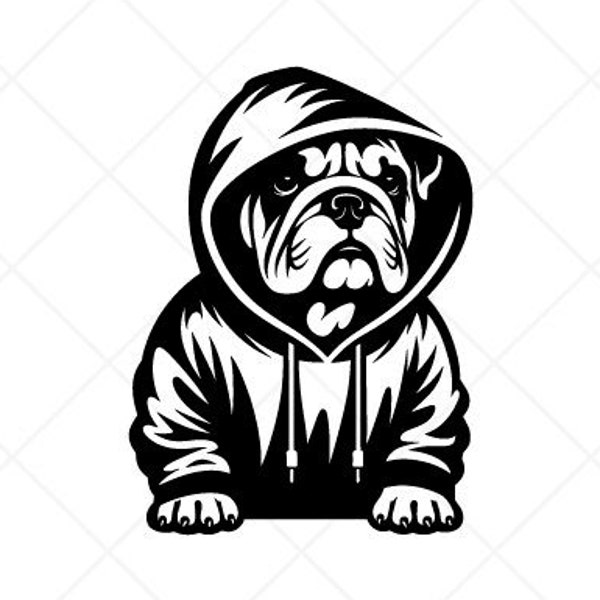 Bulldog SVG Wearing a Hoodie Dog Mom Clipart-Vector Clip Art Download-Silhouette Cut Files-Cricut Vinyl Sign Design -eps, ai, dxf, png, pdf