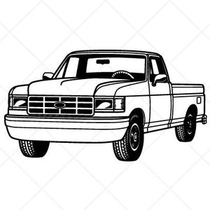 May include: Black and white line art illustration of a pickup truck. The image is optimized for easy cutting with smooth lines, reduced nodes, and simple layers. The text "Setup for EASY Cutting!" is at the top of the image. The text "CREATED FOR EASY CUTTING!" is at the bottom of the image. The text "SMOOTH LINES, REDUCED NODES and SIMPLE LAYERS WITHOUT CROSSING LINES RESULTS IN PERFECT CUTS!" is below the text "CREATED FOR EASY CUTTING!" The text "Our DXF files are specifically optimized for CNC cutting!" is below the text "SMOOTH LINES, REDUCED NODES and SIMPLE LAYERS WITHOUT CROSSING LINES RESULTS IN PERFECT CUTS!" The text "ALL ARTWORK IS © SIGN READY VECTOR ART" is below the text "Our DXF files are specifically optimized for CNC cutting!"
