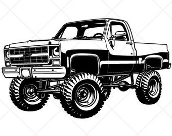 Chevy-Chevrolet 4x4 lastbil SVG Clipart-vektor Clip Art grafik-digital nedladdning bild-klippfiler-CNC-logotyp-vinyl skyltdesign-png, eps, ai, dxf