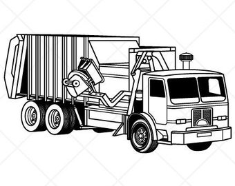 Camión de basura SVG Clipart-Vector Clip Art Graphics-Descarga digital Imagen-Archivos cortados-Logotipo-Cargador lateral Diseño de letrero de vinilo -eps, ai, dxf, png