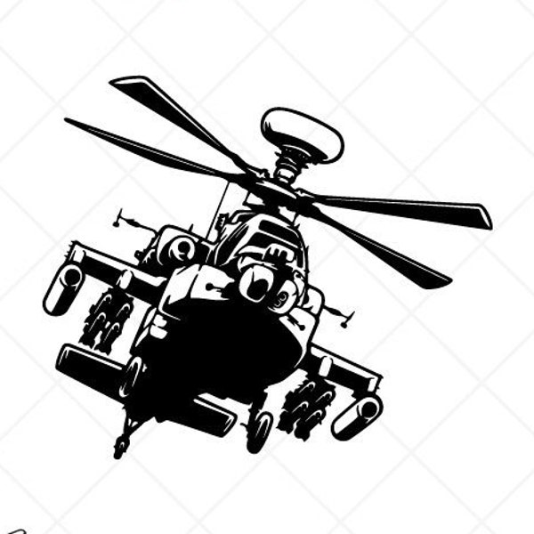 Hélicoptère Apache AH-64E SVG-US Air Force Clipart-Vector Clip Art graphiques Image-Cut Ready fichiers-militaire vinyle signe Design-eps, ai, dxf, png