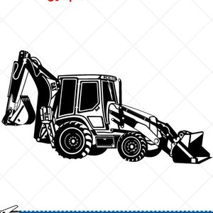 May include: Black and white vector illustration of a backhoe excavator. The image is labeled "Setup for EASY Cutting!" and "CREATED FOR EASY CUTTING!" with the text "SMOOTH LINES, REDUCED NODES and SIMPLE LAYERS WITHOUT CROSSING LINES RESULTS IN PERFECT CUTS! Our DXF files are specifically optimized for CNC cutting! ALL ARTWORK IS © SIGN READY VECTOR ART".