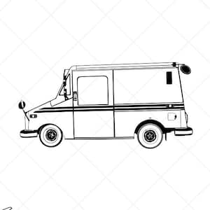 May include: Black and white line art of a vintage delivery truck. The image includes the text "Setup for EASY Cutting!" in red, and a blue banner with the text "CREATED FOR EASY CUTTING!" and other details about the product.