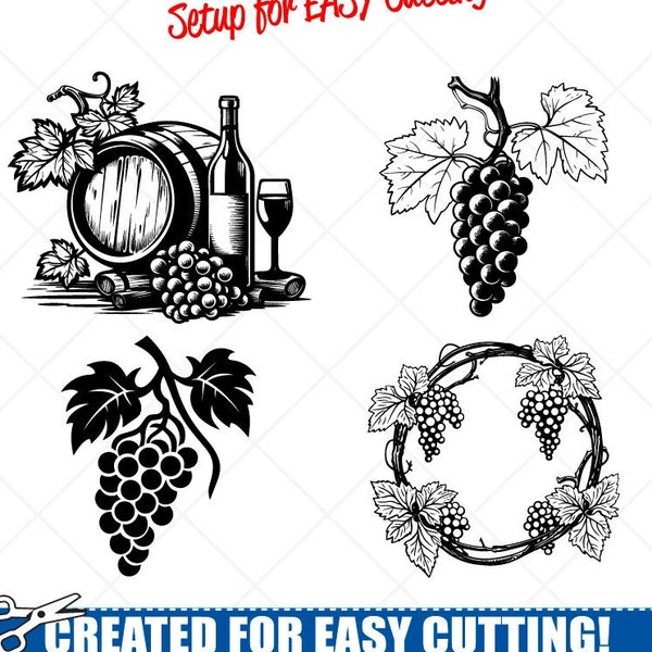 Grapes SVG Bundle, Clipart-Hand Drawn Grapes Vector Clip Art-Digital Download Image-Cut Files-Wine Lover Vinyl Sign Design-eps, png, dxf,pdf