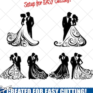 Hochzeitspaar SVG Bundle Clipart-Vektor Clip Art Grafik-Digitaler Download-Schnittdateien-Braut und Bräutigam Silhouette Schild Design-png, eps, dxf