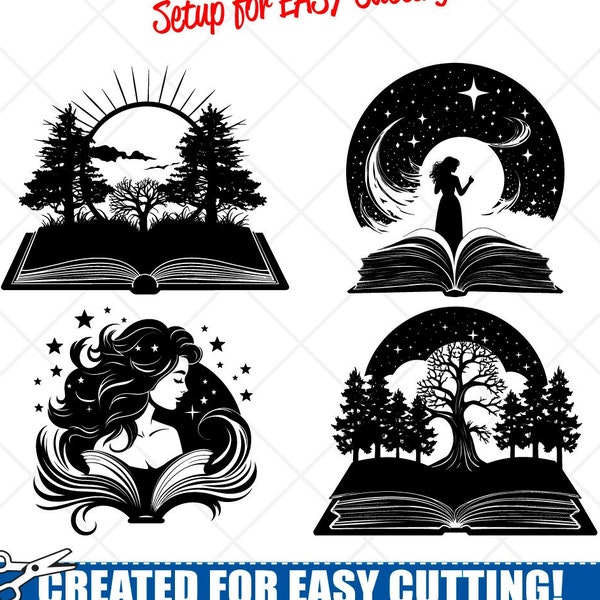 Celestial Book SVG Bundle Clipart-Hand Drawn Fantasy Bookworm Vector Clip Art Graphics-Digital Download-Cut Files-Sign Design -png, dxf, eps