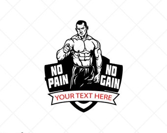 No Pain No Gain BODYBUILDING BODYBUILDER Template-Clipart-Vector Clip Art-Cut Ready Files-CNC-Logo-Vinyl Sign Design -eps, ai, svg, dxf, pdf