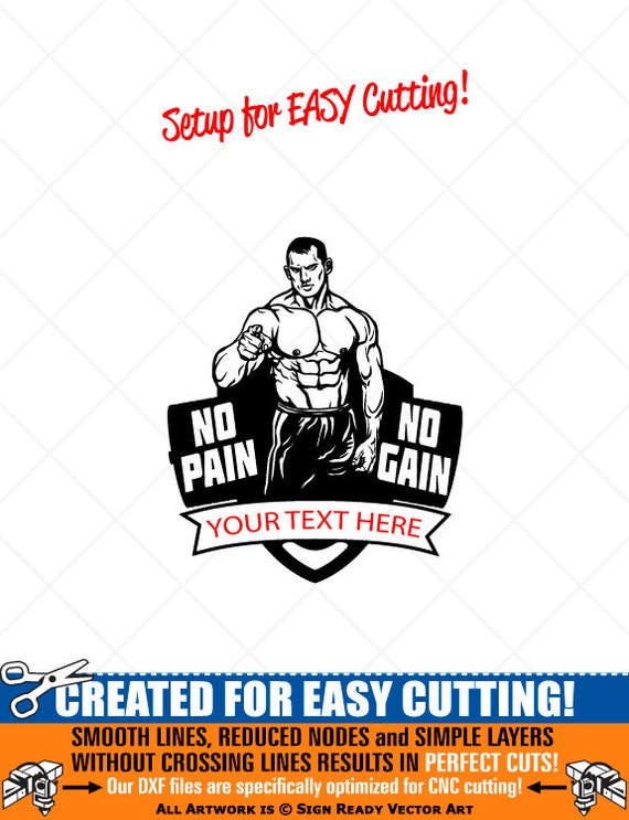No Pain No Gain BODYBUILDING BODYBUILDER Template-clipart-vector 