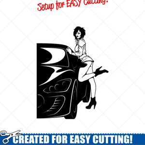 Garota SEXY posando no carro Clipart-Vector Clip Art Gráficos-Download digital-Cortar arquivos prontos-CNC-Design de sinal de vinil-Logotipo -eps, ai, svg, dxf, png