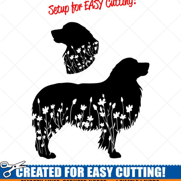 Australian Shepherd SVG-Flower Dog Clipart-Vector Clip Art Graphics Silhouette-Cut Ready Files-Aussie Vinyl Sign Design-eps, ai, dxf,png,pdf