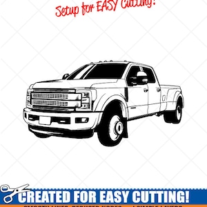May include: Black and white line art illustration of a pickup truck. The image is labelled "Setup for EASY Cutting!" and "CREATED FOR EASY CUTTING!" with the text "SMOOTH LINES, REDUCED NODES and SIMPLE LAYERS WITHOUT CROSSING LINES RESULTS IN PERFECT CUTS! Our DXF files are specifically optimised for CNC cutting! ALL ARTWORK IS © SIGN READY VECTOR ART".