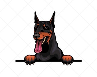 Doberman Pinscher Peeking Clipart svg eps png jpg-Vector Clip Art-Dobie Dog Download Files for Signs, T-Shirts, Printing, Logo Designs, Etc