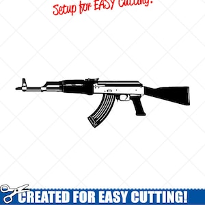 Gedetailleerde AK47 Rifle-Gun Clipart-Vector Clip Art Graphics-digitale downloaden-Cut klaar bestanden-CNC-Vinyl teken Design-eps, ai, svg, dxf, png, pdf