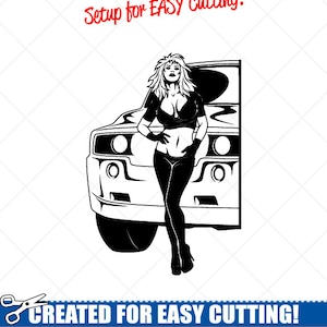 SEXY Mädchen posiert auf SUV Clipart Vektor Clip Art Grafik-digitalen Download-Schnitt bereit Dateien-CNC-Vinyl Zeichen Design-Logo - Eps, Ai, Svg, Dxf, png