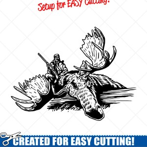 Elch Jagd-Hunter Clipart Vektor Clip Art Grafik-digitalen Download-Schnitt bereit Dateien-CNC-Logo-Vinyl Zeichen Design-Eps, Ai, Svg, Dxf, Png, pdf