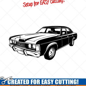 May include: Black and white silhouette of a classic car, with the text "Setup for EASY Cutting!" and "CREATED FOR EASY CUTTING!"  "SMOOTH LINES, REDUCED NODES and SIMPLE LAYERS WITHOUT CROSSING LINES RESULTS IN PERFECT CUTS!"  "Our DXF files are specifically optimized for CNC cutting!"  "ALL ARTWORK IS SIGN READY VECTOR ART"