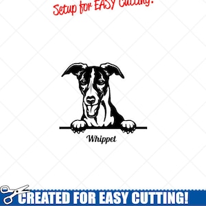 Peeking WHIPPET chien clipart-vector clip art graphique-téléchargement numérique-coupe Ready Files-CNC-logo-vinyle signe Design-EPS, ai, SVG, DXF, png, PDF