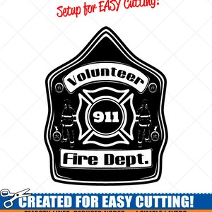 Volunteer Fireman Badge Clipart-Vector Clip Art Graphics-Cut Ready Files-CNC-Fire Fighter Vinyl Sign Design-Logo-eps, ai, svg, dxf, png, pdf