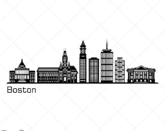 Boston City Skyline Clipart-Vector Clip Art Graphics-Digital Download-Cut Ready Files-CNC-Cityscape Vinyl Sign Design-eps, ai, svg, dxf, png
