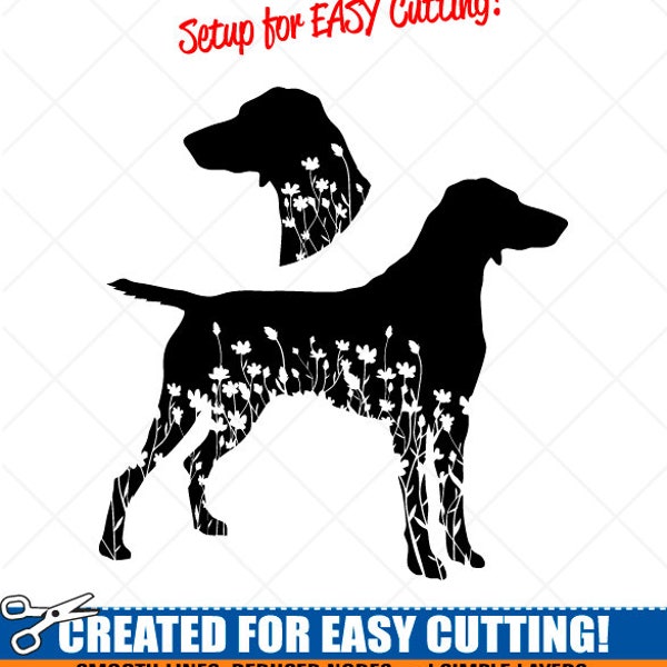 Weimaraner SVG-Floral Flower Dog Clipart-Vector Clip Art Graphics Silhouette Image-Cut Ready Files-Vinyl Sign Design -eps, ai, dxf, png, pdf