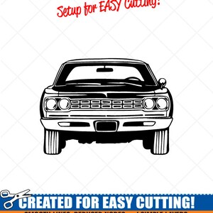 May include: Black and white silhouette of a classic car, front view. The image is labeled "Setup for EASY Cutting!" and "CREATED FOR EASY CUTTING!" with the text "SMOOTH LINES, REDUCED NODES and SIMPLE LAYERS WITHOUT CROSSING LINES RESULTS IN PERFECT CUTS! Our DXF files are specifically optimized for CNC cutting! ALL ARTWORK IS © SIGN READY VECTOR ART".