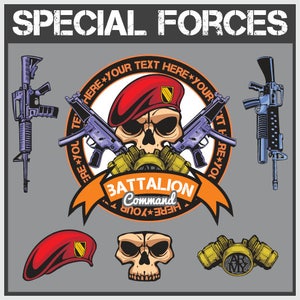 MILITAIRE des Forces spéciales Patch Set Clipart-Vector Clip Art graphique-Digital Download-modèle Design fichiers-tête de mort-Logo-signe-eps, svg, ai, cdr