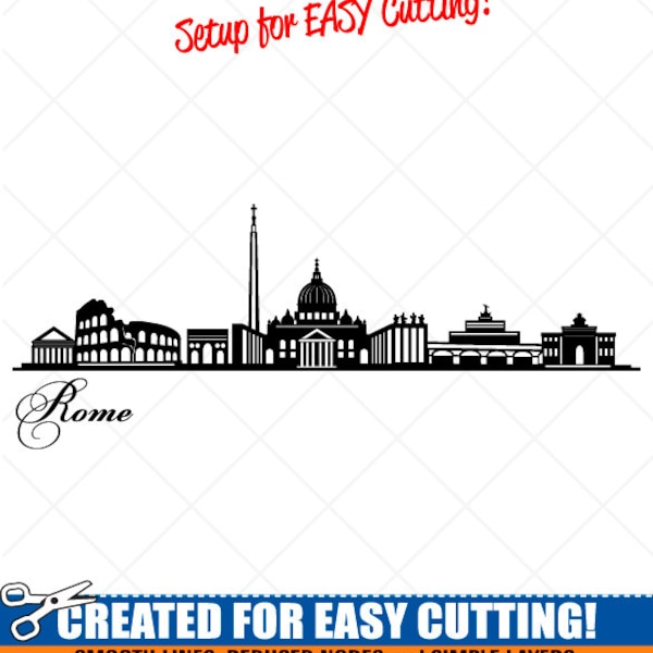 Rome City Skyline Clipart-Vector Illustraties Graphics-Digital Download-Cut Ready Files-CNC-Cityscape Vinyl Sign Design -eps, ai, svg, dxf, png