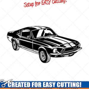 FORD MUSTANG Shelby GT500 1968 Clipart-Vector Clip Art Graphics-Digital Download-Cut Ready Files-CNC-Logo-Vinyl Sign Design-eps, ai, svg,dxf