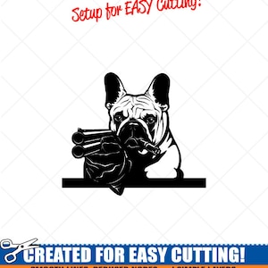 FRANZÖSISCH BULLDOG Hund + Shotgun Clipart-Vector ClipArt Grafik-Digital Download-Cut Ready Dateien-CNC-Logo-Vinyl Zeichen Design-eps, ai, Svg, Dxf, Png
