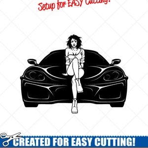 SEXY Mädchen posiert auf Auto Clipart Vektor Clip Art Grafik-digitalen Download-Schnitt bereit Dateien-CNC-Vinyl Zeichen Design-Logo - Eps, Ai, Svg, Dxf, png