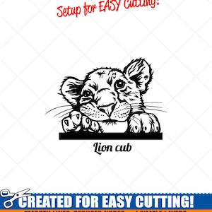 Espiando LION Cub Clipart-Vector Clip Art Gráficos-Download digital Arquivos prontos para corte de imagem-CNC-Logotipo-Design de sinalização de vinil -eps, ai, svg, dxf, png