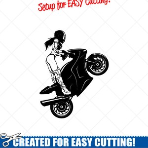 Sexy Motorrad Mädchen Clipart Vektor Clip Art Grafik-digitalen Download-Schnitt bereit Dateien-Vinyl Zeichen Design-CNC-Logo-Eps, Ai, Svg, Dxf, Png, pdf