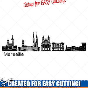 Marseille City Skyline Clipart-Vector Clip Art Graphics-Digital Download-Cut Ready Files-CNC-Cityscape Vinyl Sign Design-eps, ai, svg, dxf, png