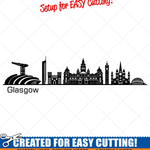 Glasgow Skyline City Clipart-Vector Clip Art Graphics-Digital Download-Cut Ready Files-CNC-Cityscape Vinyl Sign Design-eps, ai, svg, dxf,png